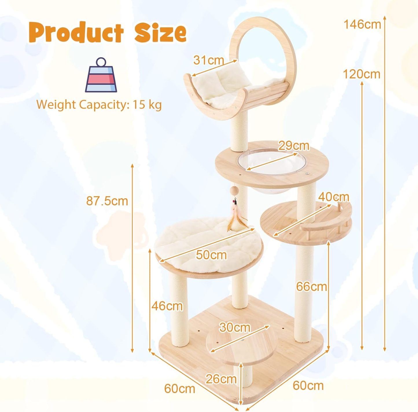 Furfurst 4-in-1 Large Wooden Cat Tower with Space Capsule Nest for Indoor Cats