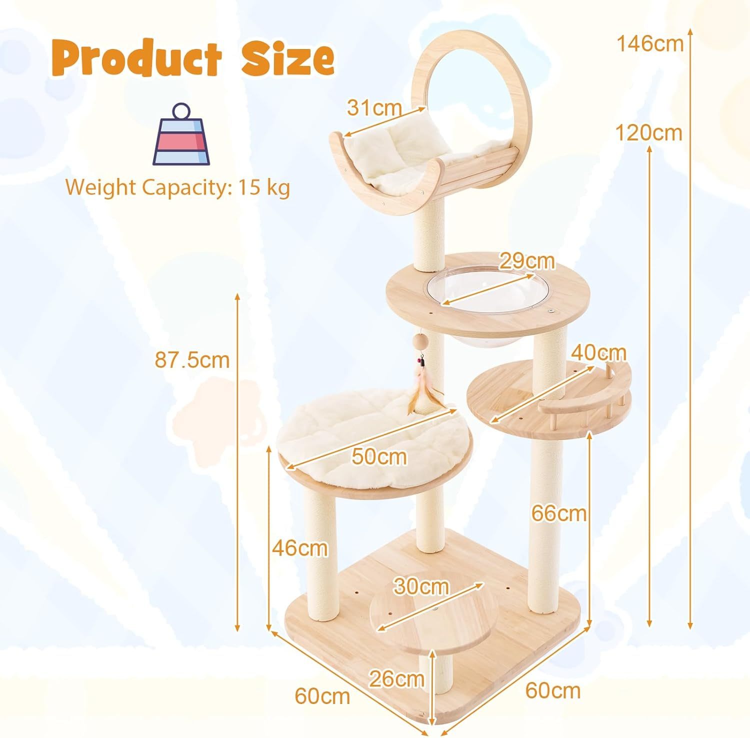 Furfurst 4-in-1 Large Wooden Cat Tower with Space Capsule Nest for Indoor Cats