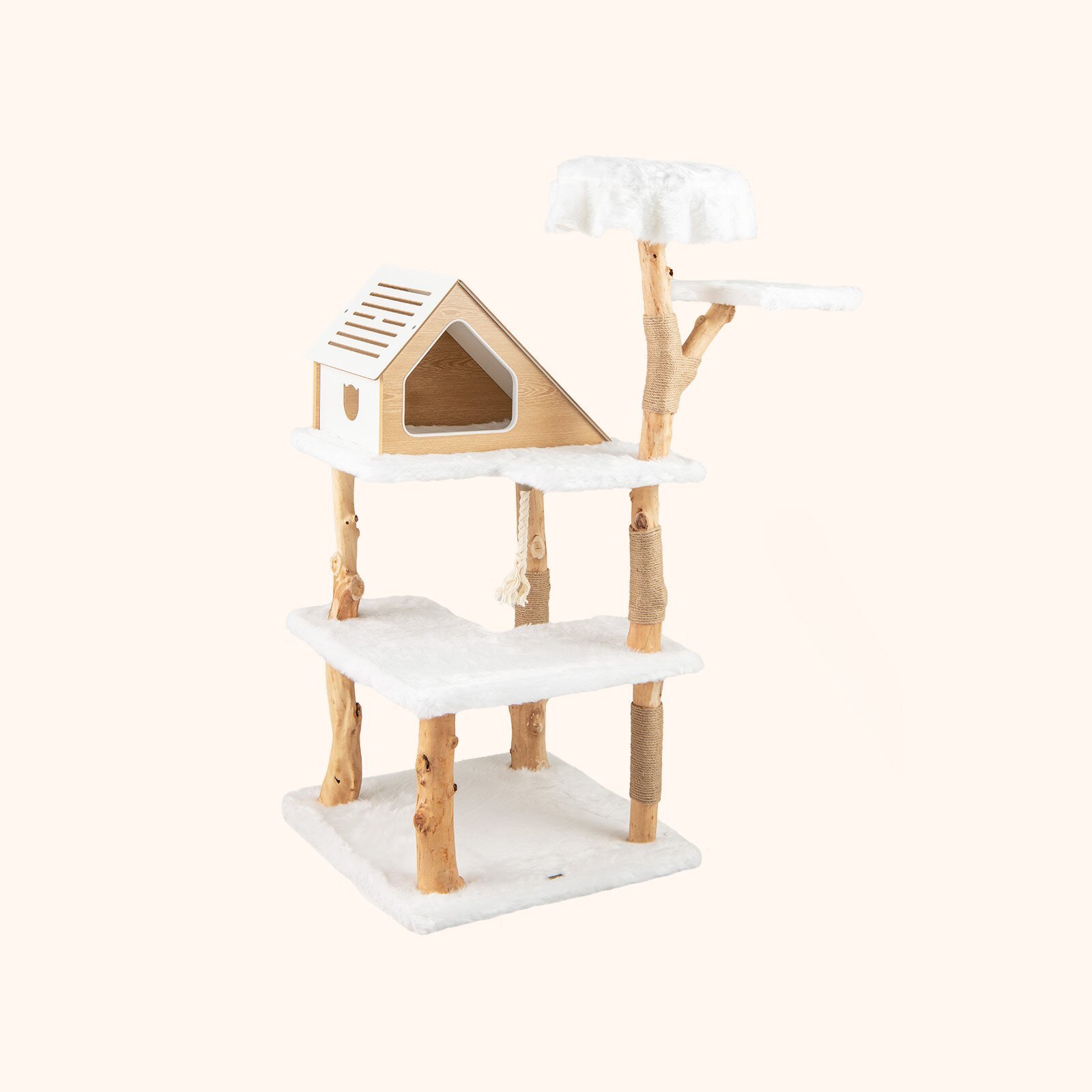 Furfurst 150cm Tall Solid Wood Cat Tree with 2 Perches and Condo