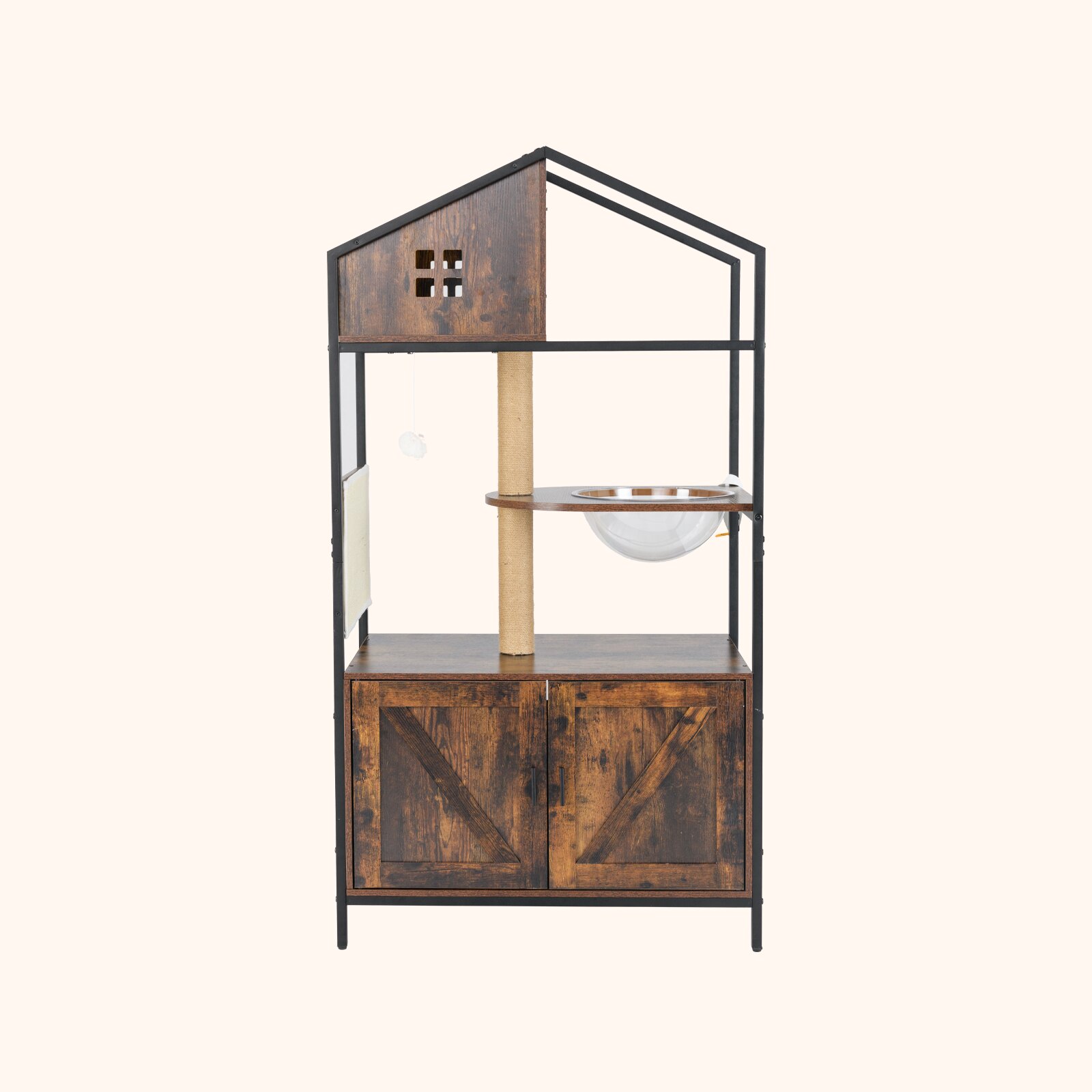 Furfurst Industrial Cat Tower with Hidden Washroom & Litter Box Enclosure
