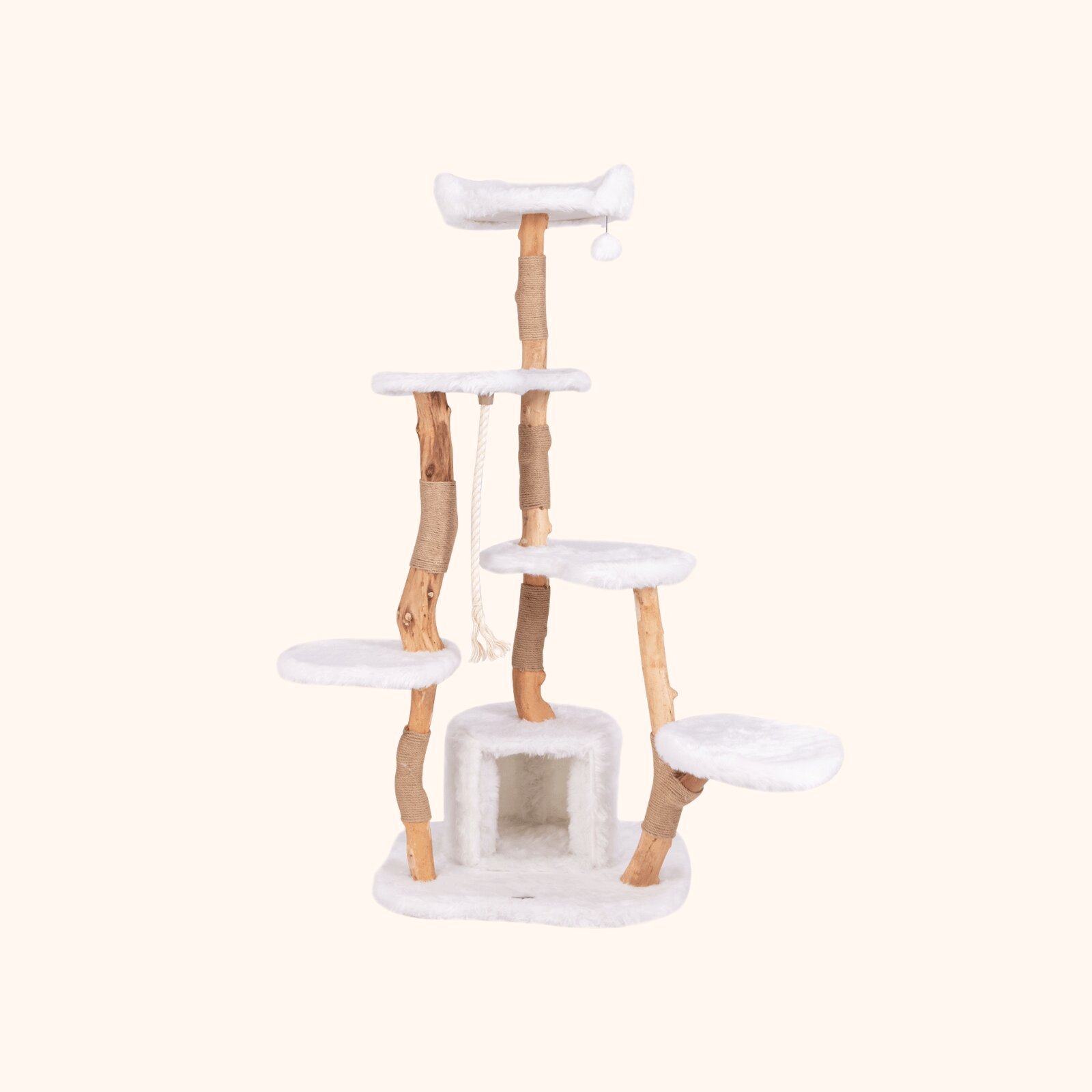 Furfurst 168cm Tall Solid Wood Cat Tree Modern Wooden Cat Tower with Perch