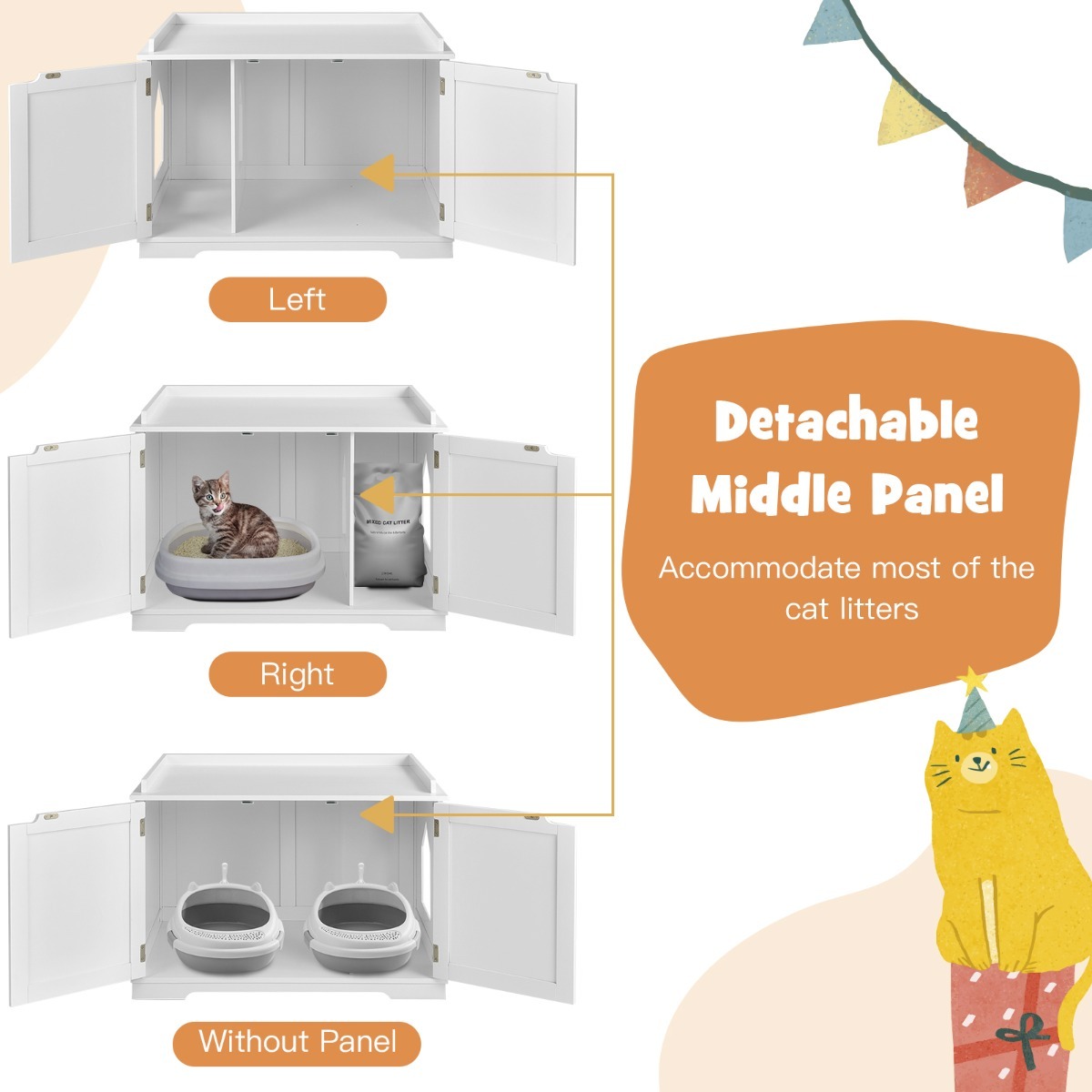 Furfurst Cat Litter Box with Magnetic Door and Adjustable Partition