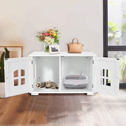 Furfurst Cat Hidden Litter Box Enclosure with Cross Windows & Double Door