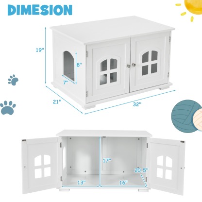 Furfurst Cat Hidden Litter Box Enclosure with Cross Windows & Double Door