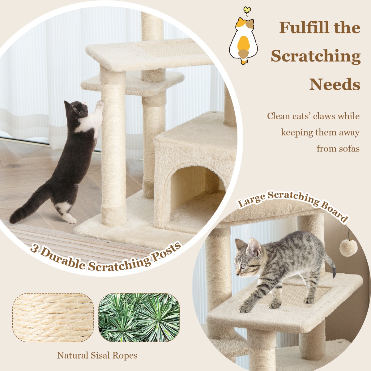 Furfurst Indoor Plush 4-Layer Cat Tree with Scratching Posts