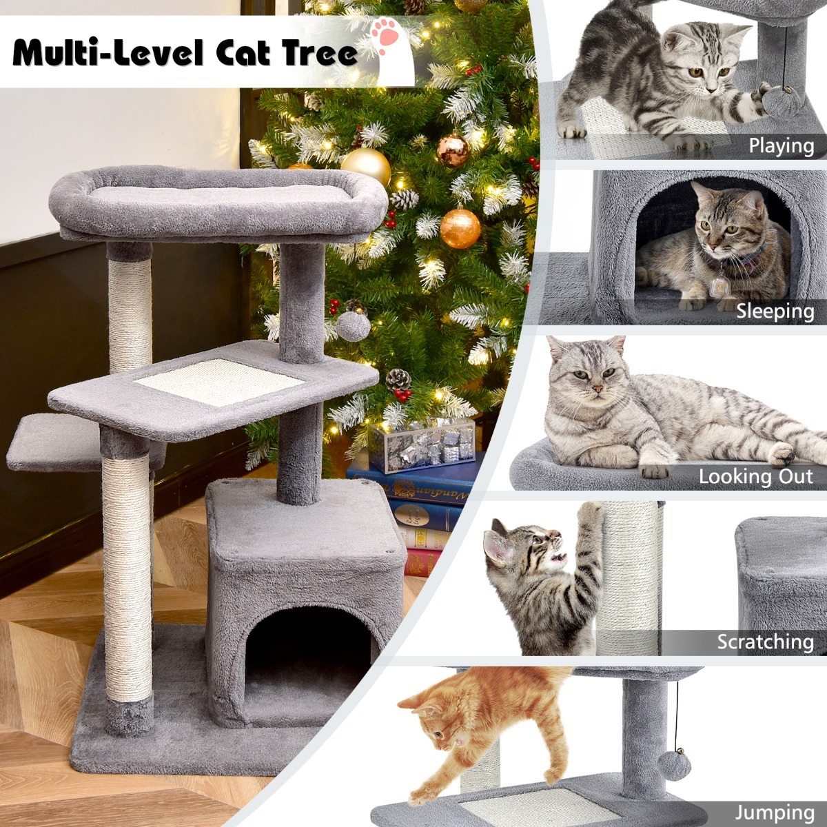 Furfurst Indoor Plush 4-Layer Cat Tree with Scratching Posts
