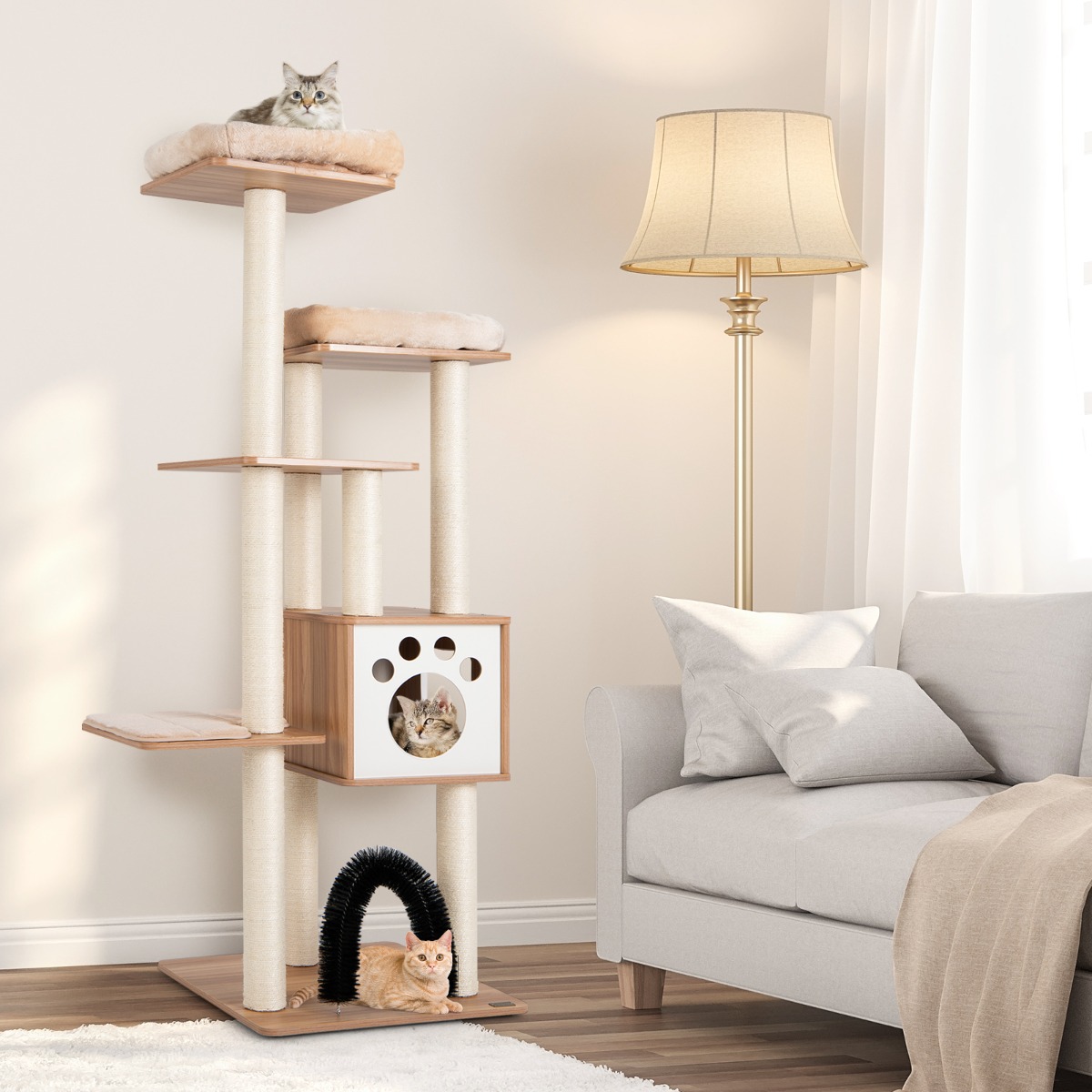 Furfurst Multi-Level Tall Modern Cat Tree with 2 Top Plush Perches