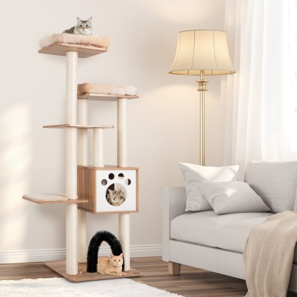 Furfurst Multi-Level Tall Modern Cat Tree with 2 Top Plush Perches