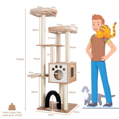 Furfurst Multi-Level Tall Modern Cat Tree with 2 Top Plush Perches