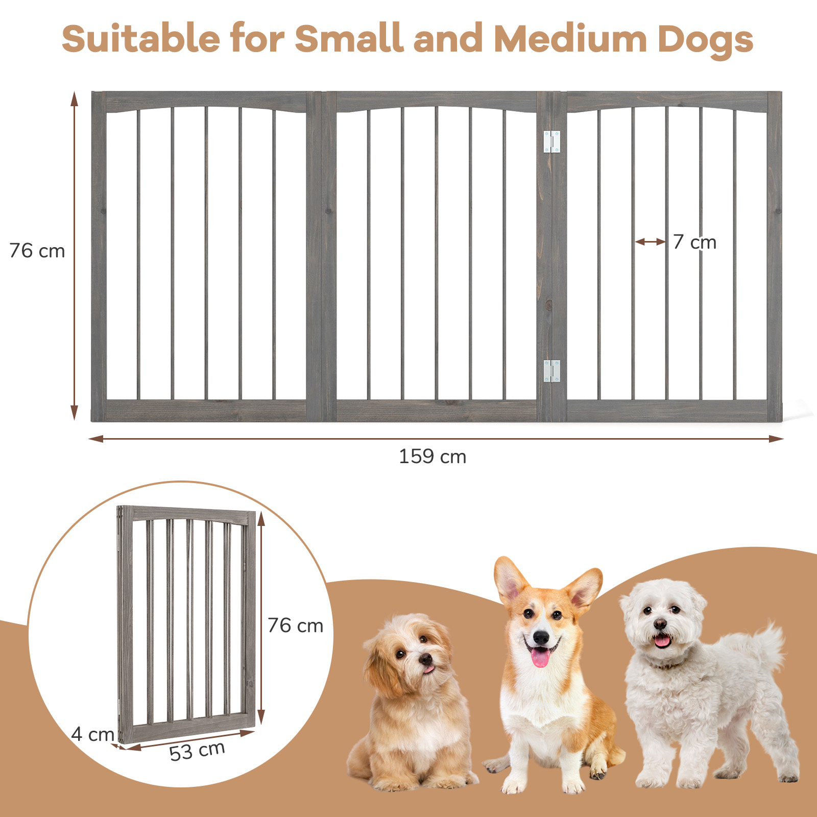 Dog Gate, 76 cm Tall Wooden Pet Fence for Indoor House Doorway Hallway Stairs Porch