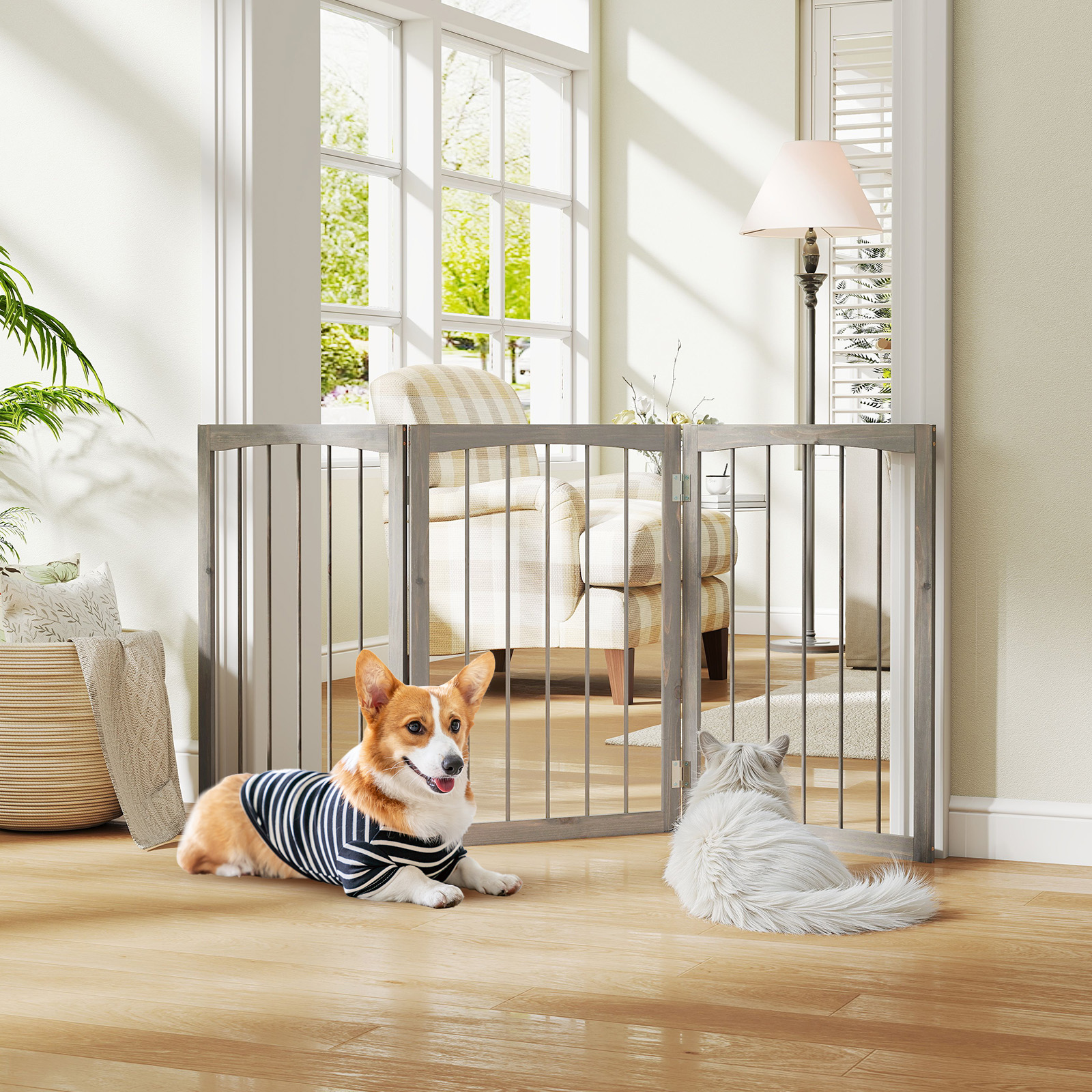 Dog Gate, 76 cm Tall Wooden Pet Fence for Indoor House Doorway Hallway Stairs Porch