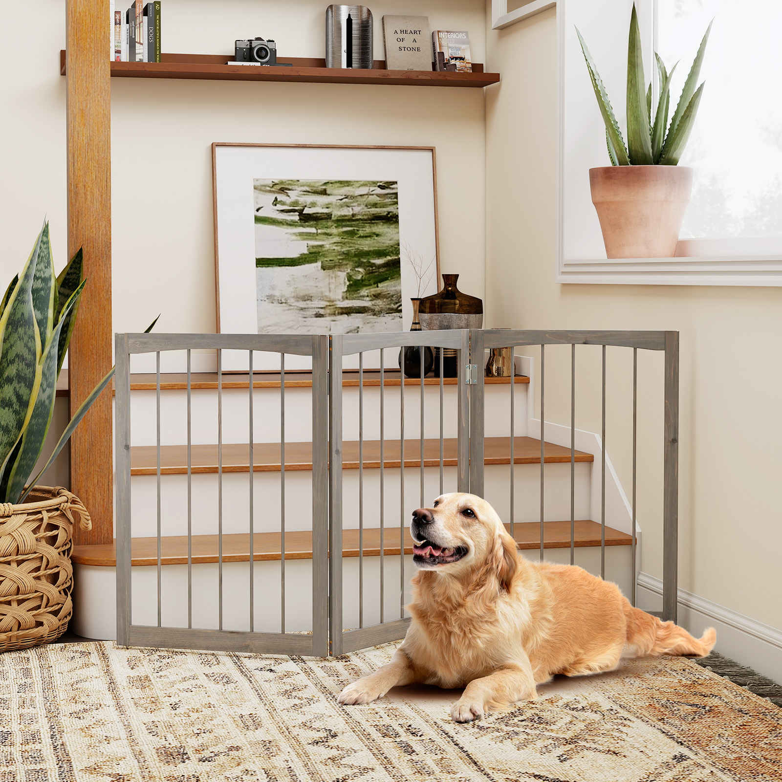 Dog Gate, 76 cm Tall Wooden Pet Fence for Indoor House Doorway Hallway Stairs Porch