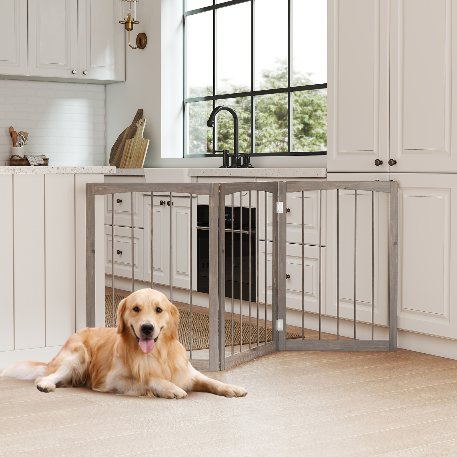 Dog Gate, 76 cm Tall Wooden Pet Fence for Indoor House Doorway Hallway Stairs Porch