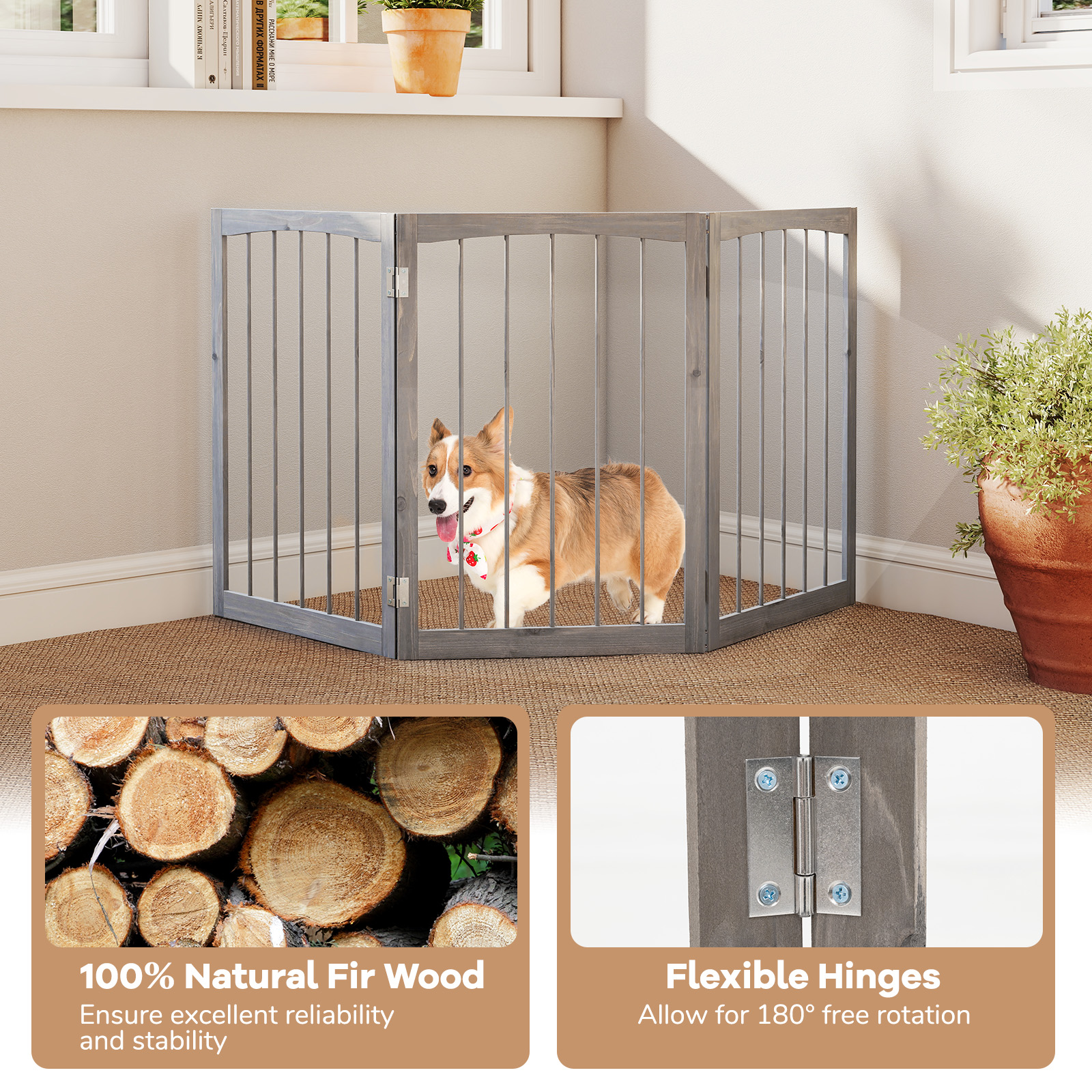 Dog Gate, 76 cm Tall Wooden Pet Fence for Indoor House Doorway Hallway Stairs Porch