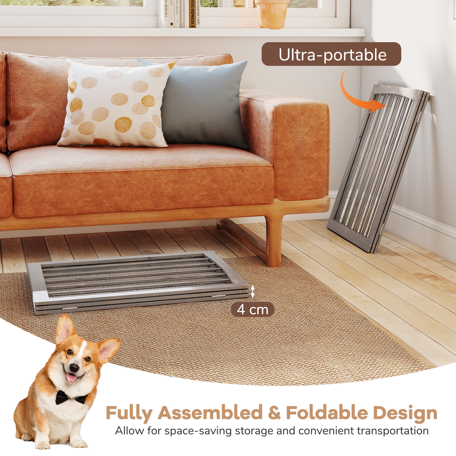 Dog Gate, 76 cm Tall Wooden Pet Fence for Indoor House Doorway Hallway Stairs Porch