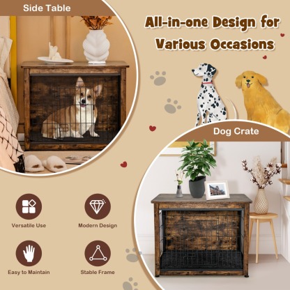 Furfurst Wooden Dog Cage Furniture with Double Doors and Cushion