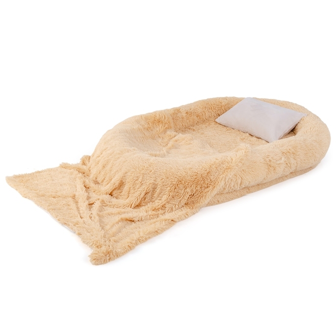 Furfurst Washable Fluffy Human Dog Bed with Soft Blanket and Plump Pillow