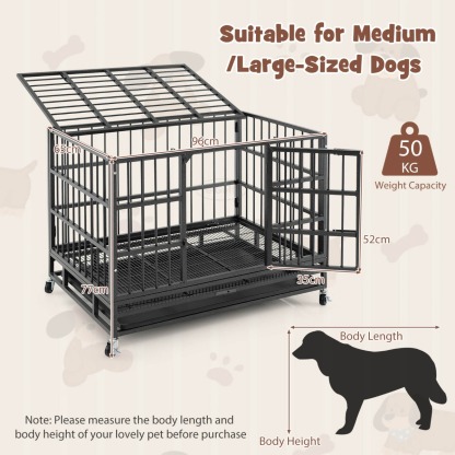 Furfurst Foldable Heavy-Duty Metal Dog Cage with Lockable Rolling Casters