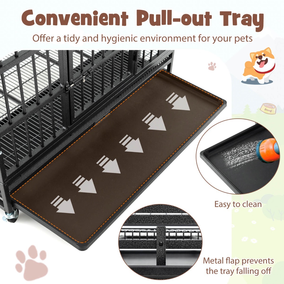 Furfurst Foldable Heavy-Duty Metal Dog Cage with Lockable Rolling Casters