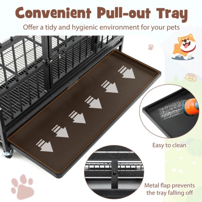 Furfurst Foldable Heavy-Duty Metal Dog Cage with Lockable Rolling Casters