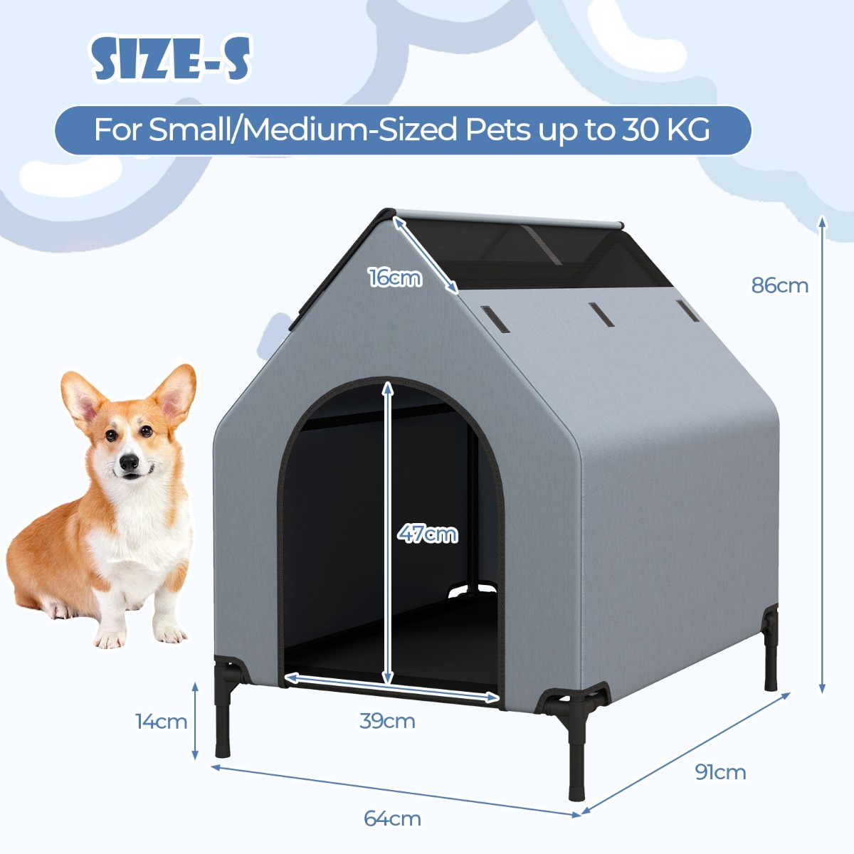 Outdoor Elevated Pet House with Ventilated Windows-FURFURST