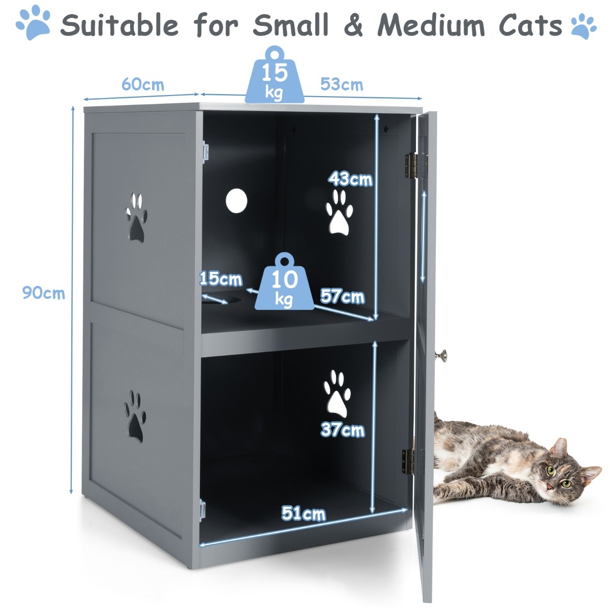 Furfurst 2-Tier Litter Box Enclosure with Anti-Toppling System