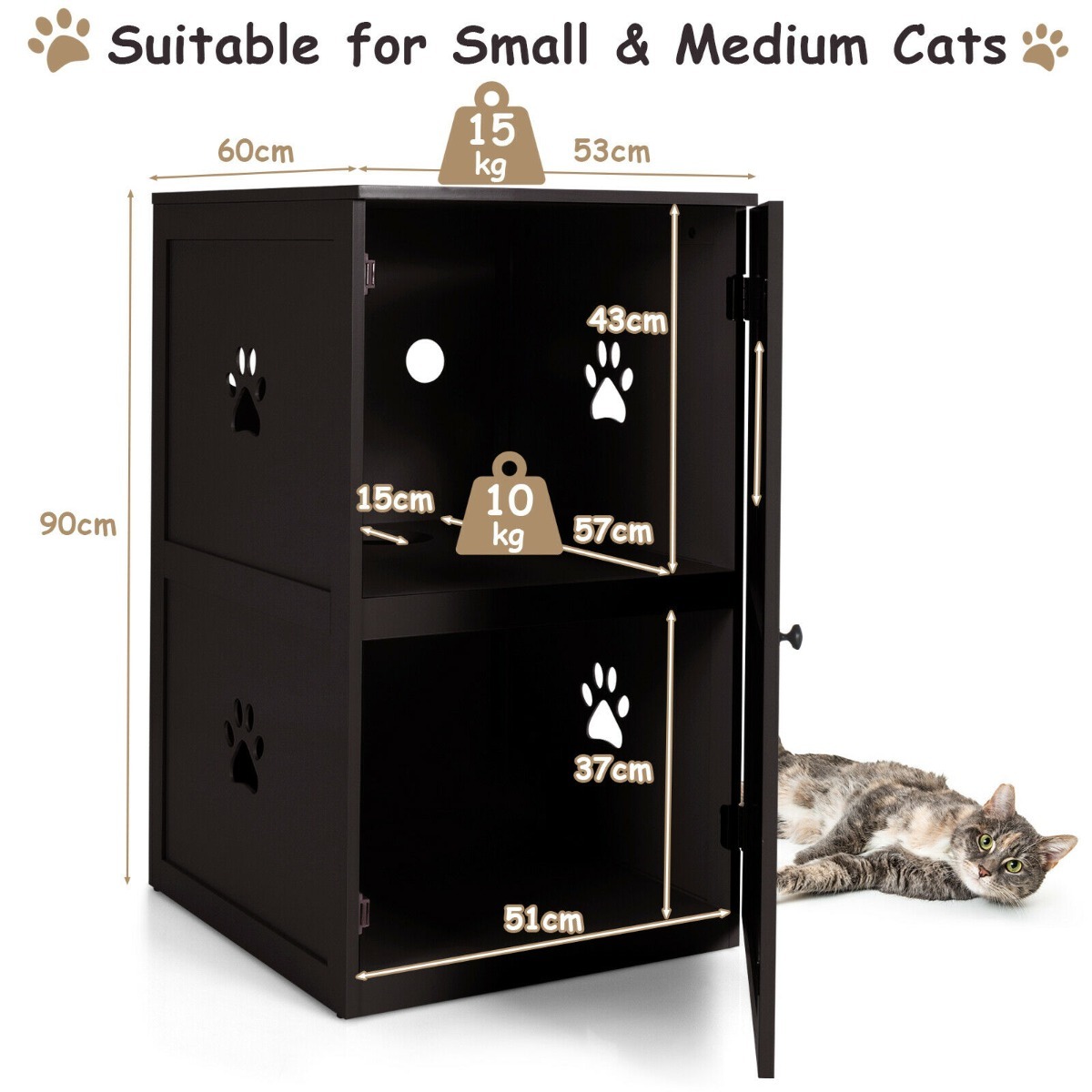 Furfurst 2-Tier Litter Box Enclosure with Anti-Toppling System