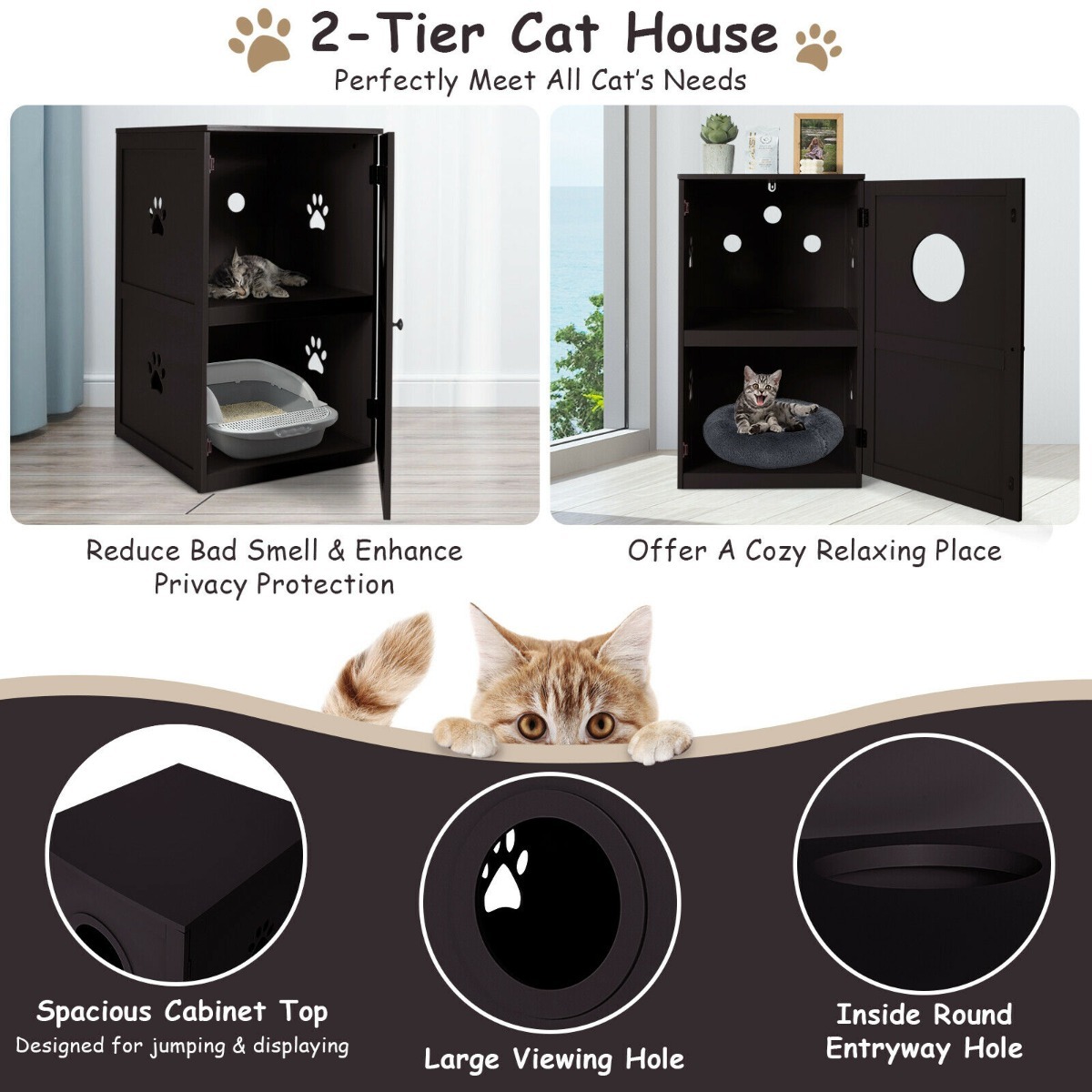 Furfurst 2-Tier Litter Box Enclosure with Anti-Toppling System