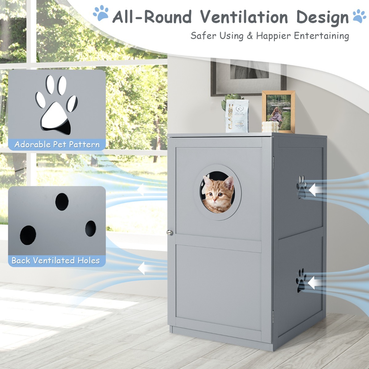 Furfurst 2-Tier Litter Box Enclosure with Anti-Toppling System