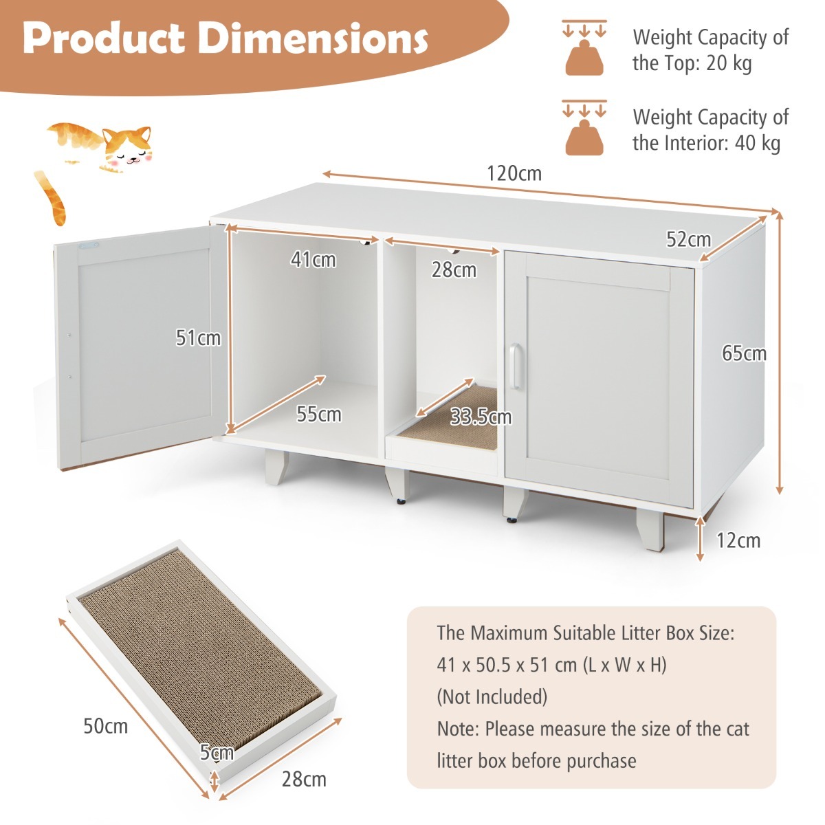 Furfurst Cat Litter Box Enclosure TV Stand with Scratching Board