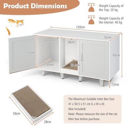 Furfurst Cat Litter Box Enclosure TV Stand with Scratching Board