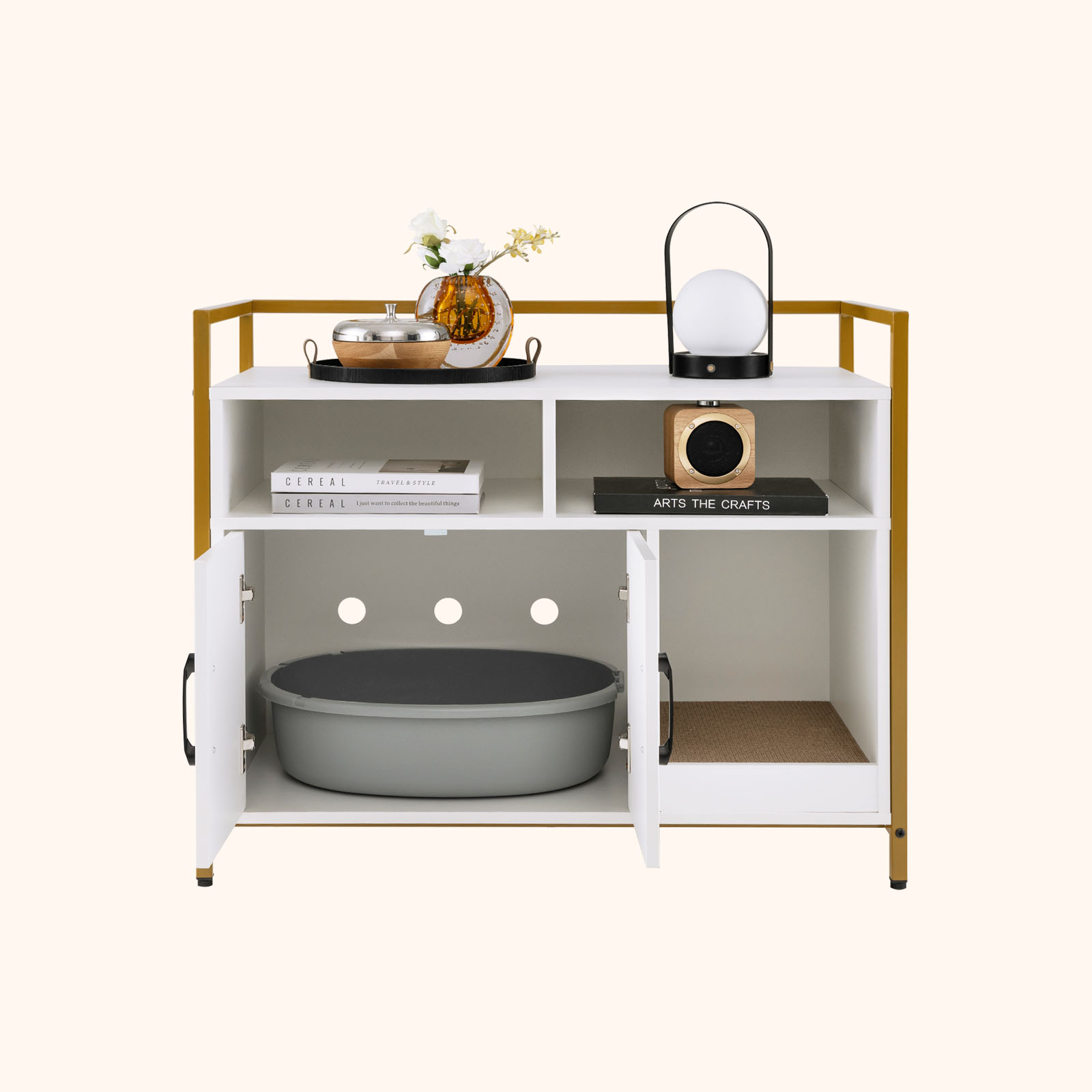 Furfurst Cat Litter Box Enclosure with Double Doors & Scratch Cardboard
