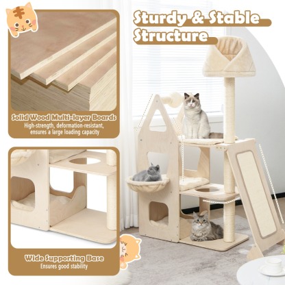 Furfurst Multi-Layer Wooden Cat Tree with Plush Perch for Kitten