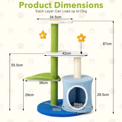 Furfurst 4-Tier Modern Cat Tree Tower with Sisal Scratching Post Jingling Balls