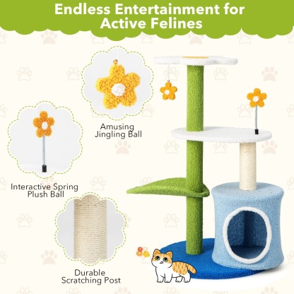 Furfurst 4-Tier Modern Cat Tree Tower with Sisal Scratching Post Jingling Balls