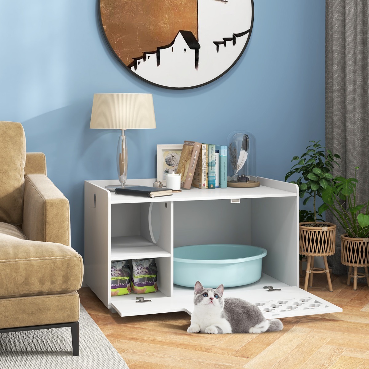 Furfurst Cat Litter Box Enclosure with Removable Cushion for Pets