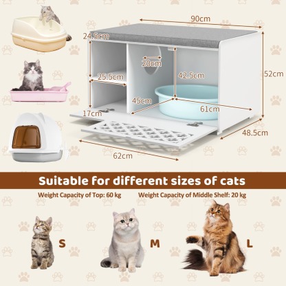 Furfurst Cat Litter Box Enclosure with Removable Cushion for Pets