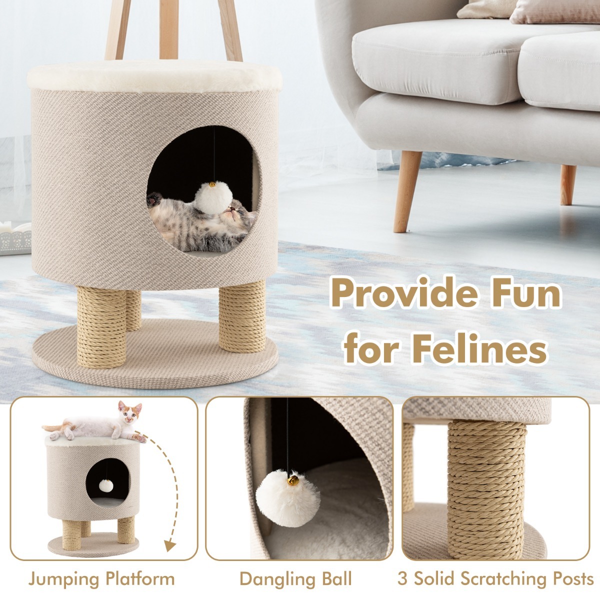 Furfurst Cat Condo Stool Pet House Ottoman Bed for Indoor Cats
