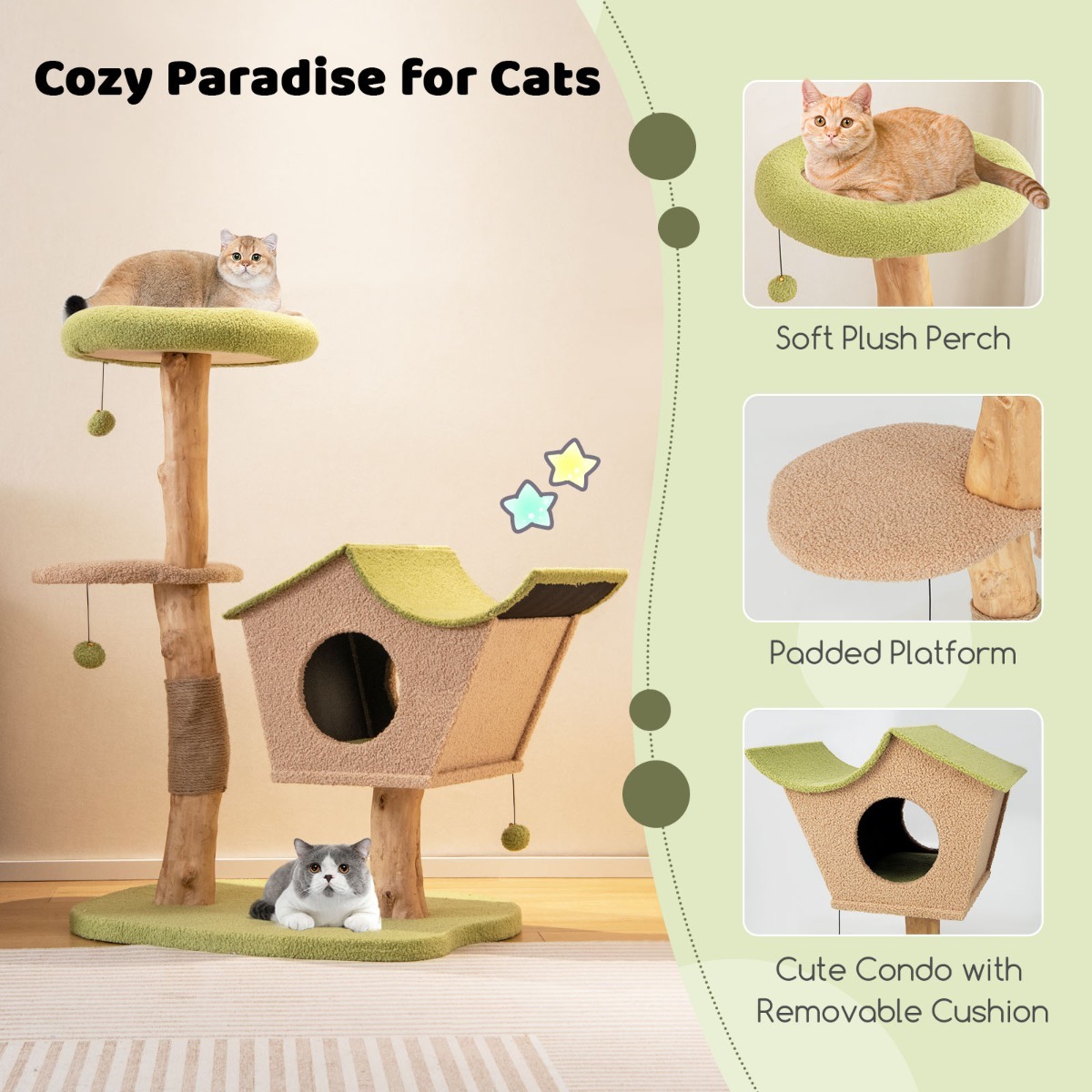 Furfurst 110CM Cat Tree with Padded Top Perch