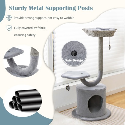 Furfurst 106 CM Tall Cat Tree with Curved Metal Supporting Frame