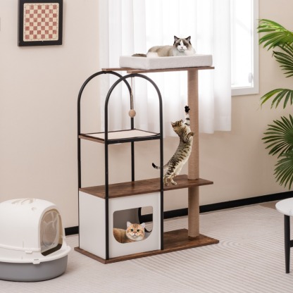 Furfurst 118 CM Tall Cat Tree Tower Top Perch Cat Bed with Metal Frame