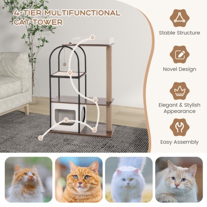 Furfurst 118 CM Tall Cat Tree Tower Top Perch Cat Bed with Metal Frame