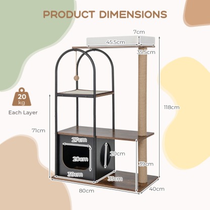 Furfurst 118 CM Tall Cat Tree Tower Top Perch Cat Bed with Metal Frame