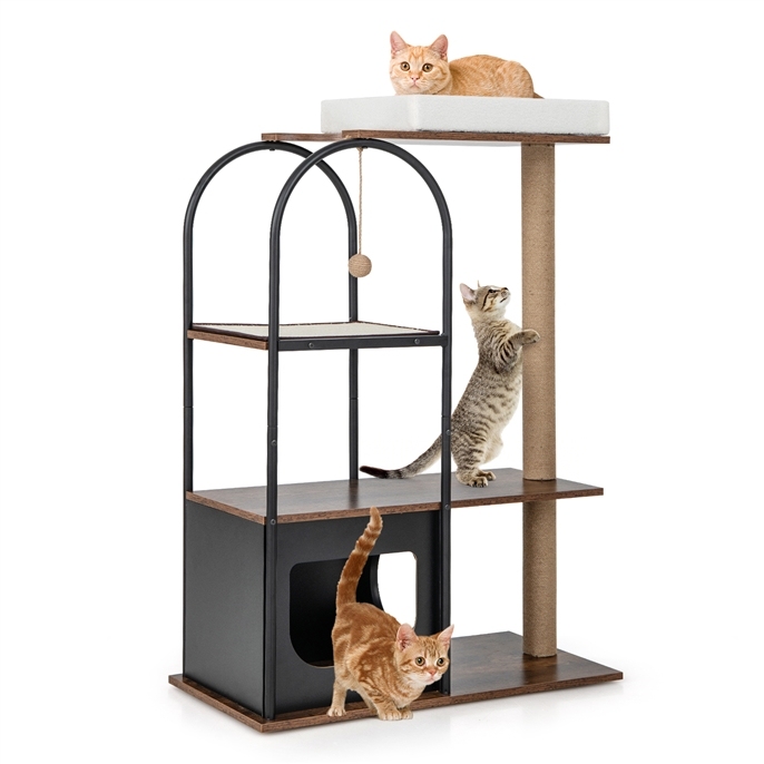 Furfurst 118 CM Tall Cat Tree Tower Top Perch Cat Bed with Metal Frame