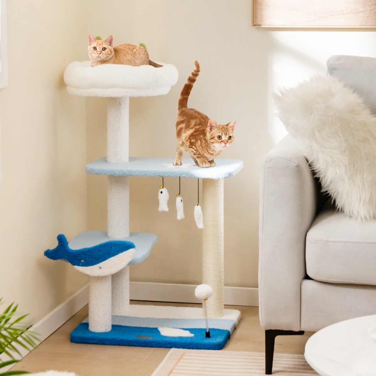 3-level Ocean-themed Cat Tree with Sisal Covered Scratching Posts