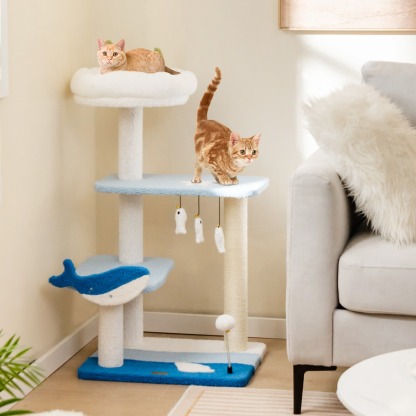 3-level Ocean-themed Cat Tree with Sisal Covered Scratching Posts