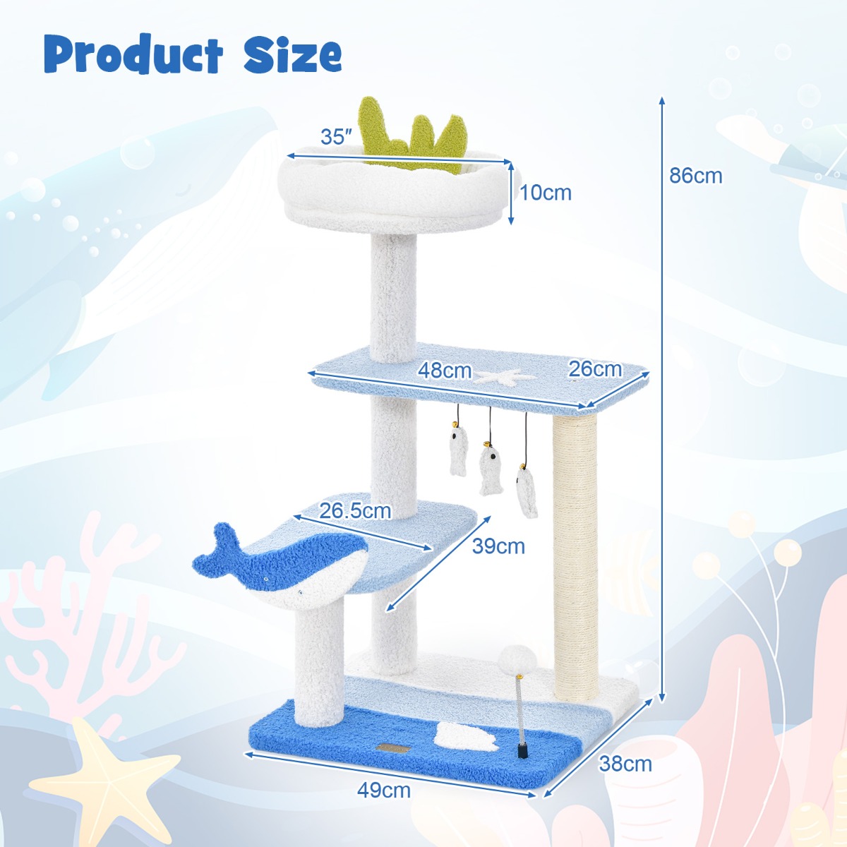 3-level Ocean-themed Cat Tree with Sisal Covered Scratching Posts