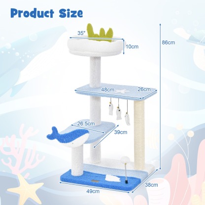 3-level Ocean-themed Cat Tree with Sisal Covered Scratching Posts