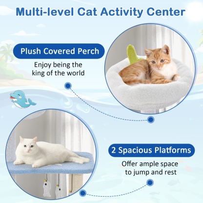 3-level Ocean-themed Cat Tree with Sisal Covered Scratching Posts