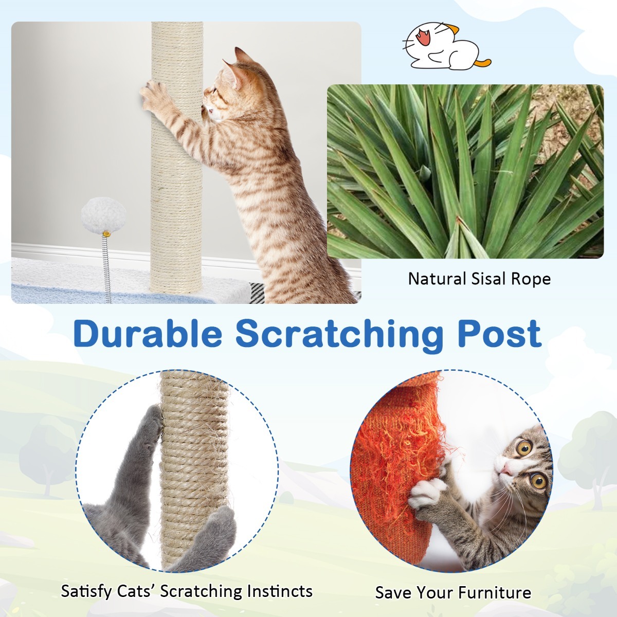 3-level Ocean-themed Cat Tree with Sisal Covered Scratching Posts
